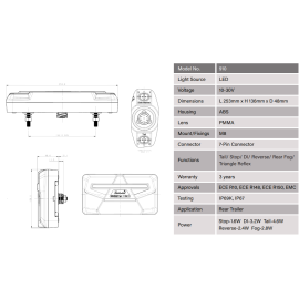 LED Schlussleuchte 253x136, 10-30V, mit Reflektordreieck, links