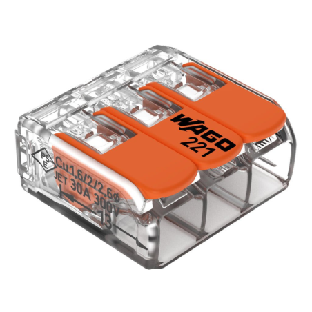 Wago Klemme mit Hebeln, 3 Leiter, max. 6 mm²