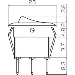 Kippschalter rund,  Schliesser off-on, rastend, 12V, spritzwassergeschützt